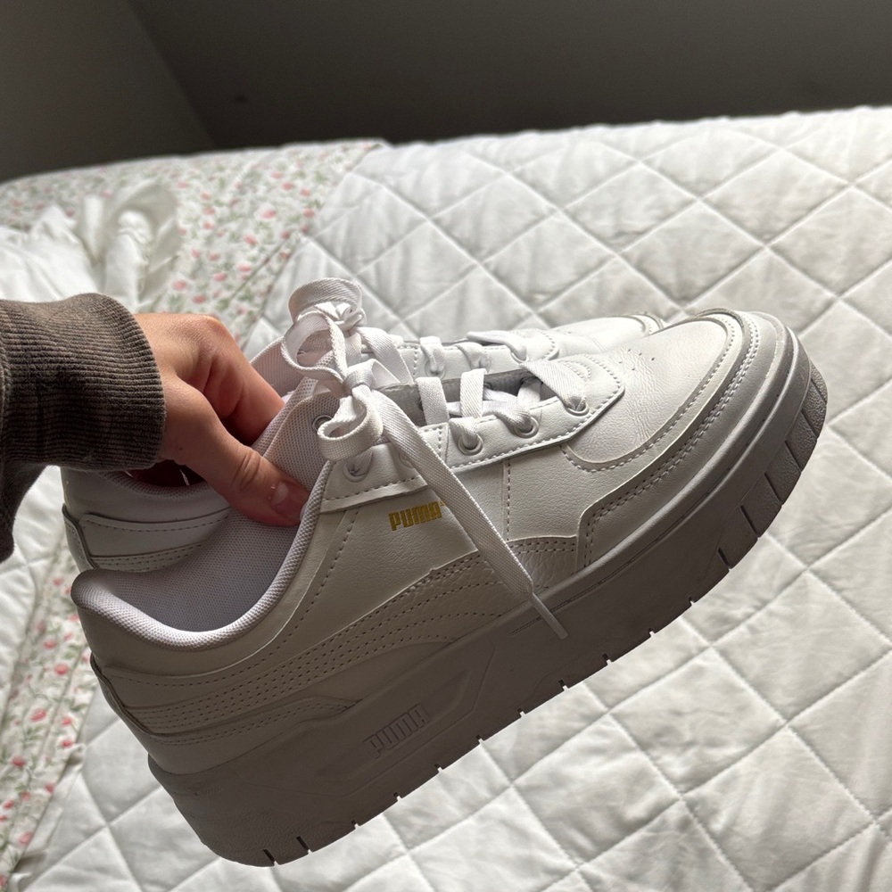 Women's White and Gold Puma Platform Sneakers